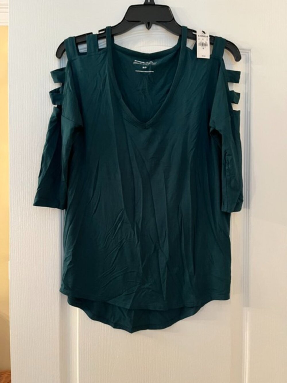 NWT Express One Eleven London Tee – Teal Strap‑Detail Top – XS